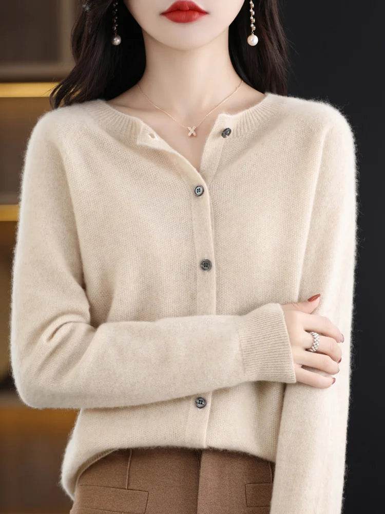 Merino Wool Cardigan – Soft Cashmere O-Neck Sweater - Stylemein