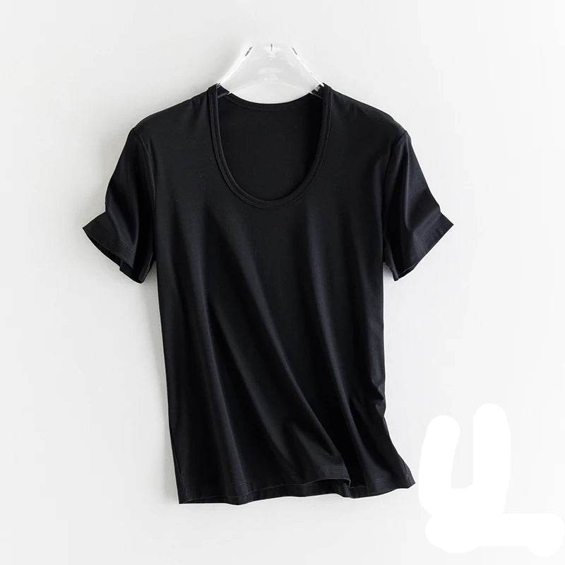 Luxury Silk & Mercerized Cotton Women’s T-Shirt – Short Sleeve Silky Feel V/O-Neck Summer Top - Stylemein
