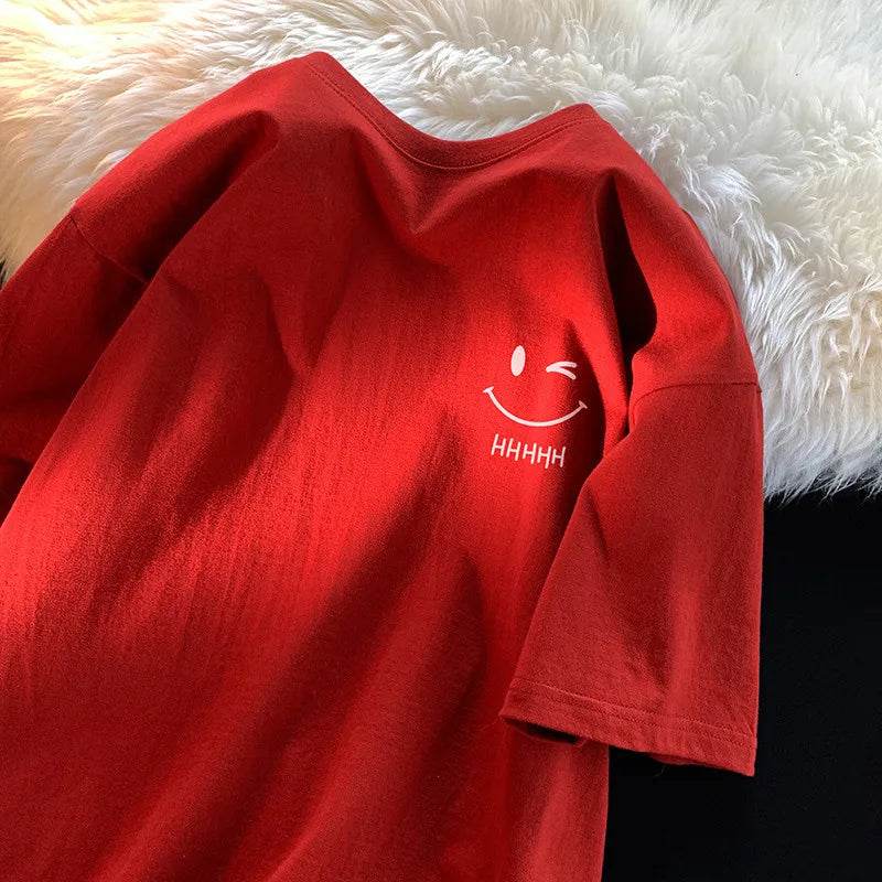 Stylemein - Unisex Smiling Face Oversized T-Shirt – Funny Casual Couple Top