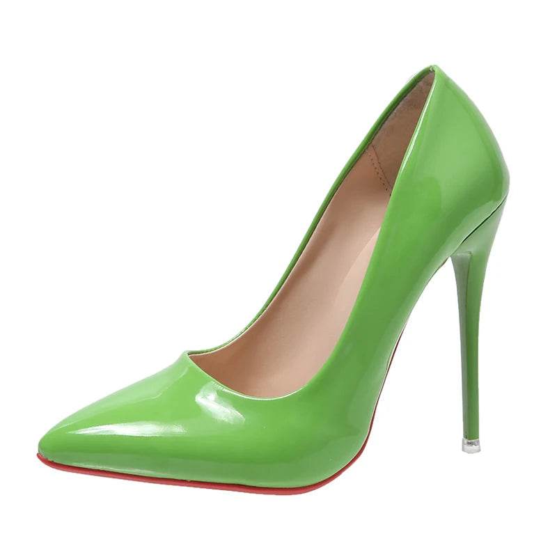 12cm Patent Leather Stiletto Heels – Pointed Toe Florescence Pumps for Office & Spring Events - Stylemein