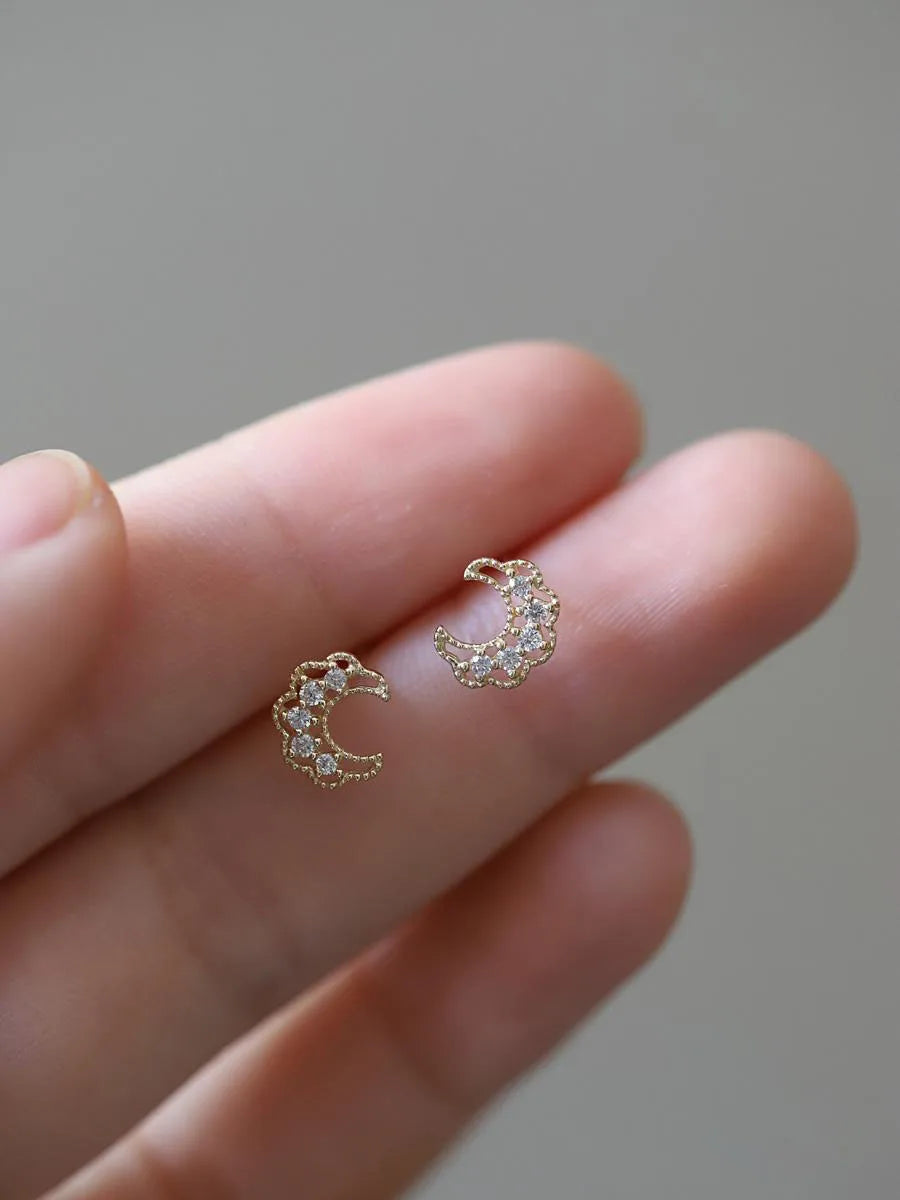 925 Sterling Silver Four-Pointed Star Earrings – 14k Gold Plated Crystal Studs