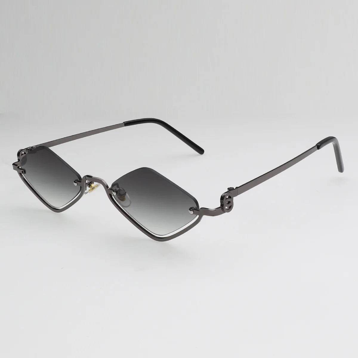 Stylemein - Small Polygonal Sunglasses for Women – Vintage Metal Half Frame Cat Eye Shades