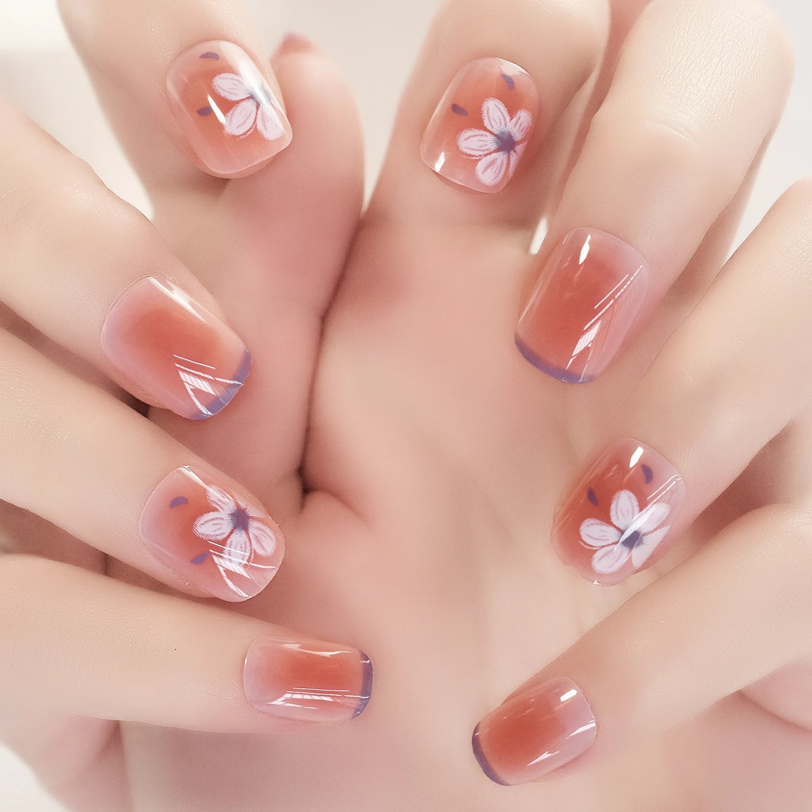 Glitter French Fake Nails – 24pcs Wearable UV False Nail Set