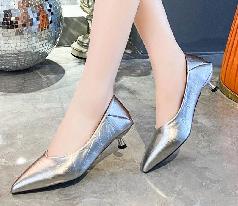 4cm Thin Heels – Embossed Upper Classic Pumps for Wedding, Office & Party, Size 45 Plus Size - Stylemein