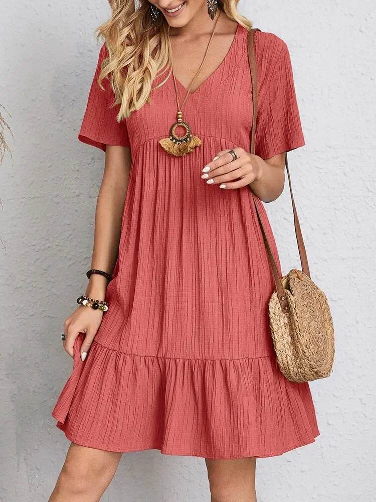 Women's Loose Vintage Ruffles Lace Befree Summer Dress - Stylemein