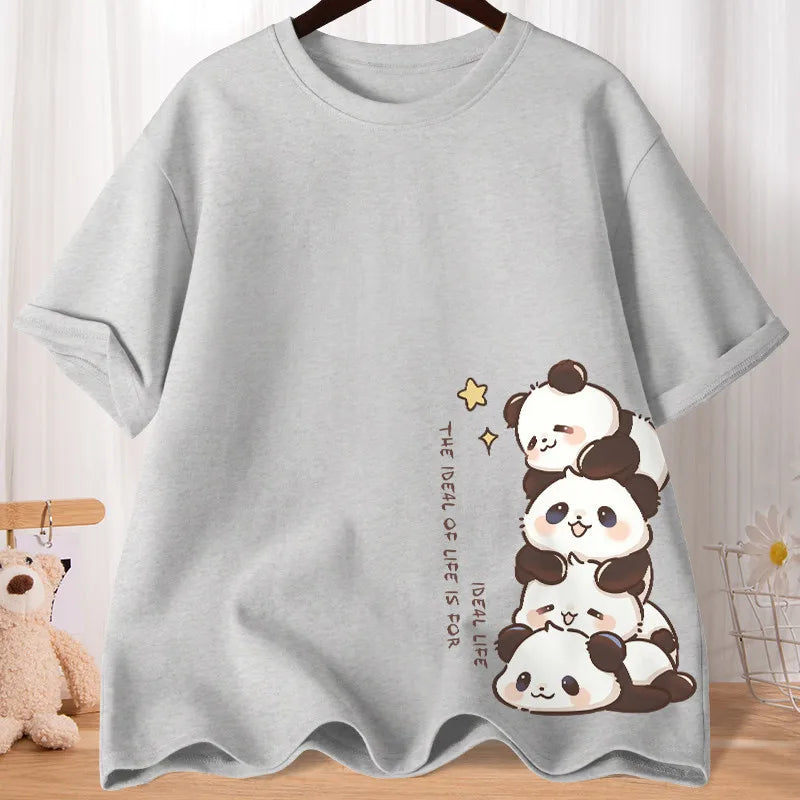 Women’s Oversized Panda Print T-Shirt – Cute Summer Casual Top