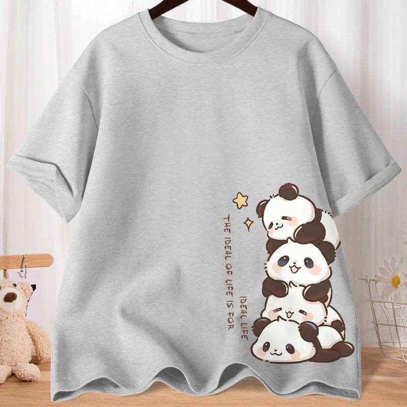 Stylemein - Women’s Oversized Panda Print T-Shirt – Cute Summer Casual Top