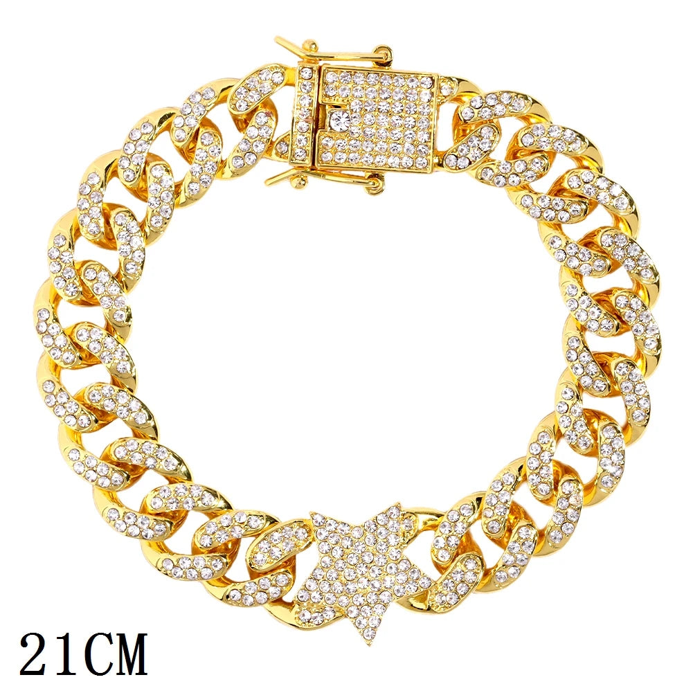 12mm Iced Out Cuban Link Chain Bracelet Gold Silver for Men & Women