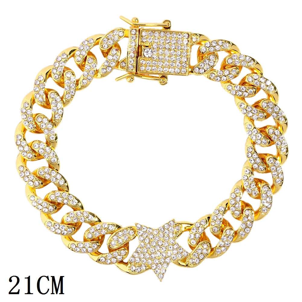 Stylemein - 12mm Iced Out Cuban Link Chain Bracelet Gold Silver for Men & Women