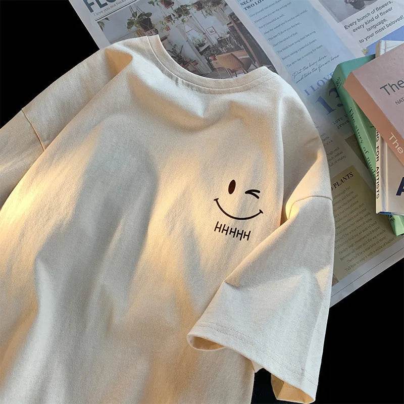 Stylemein - Unisex Smiling Face Oversized T-Shirt – Funny Casual Couple Top