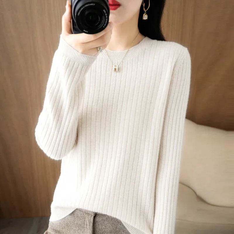 Striped Loose Knit Sweater – Warm O-Neck Long Sleeve Pullover - Stylemein
