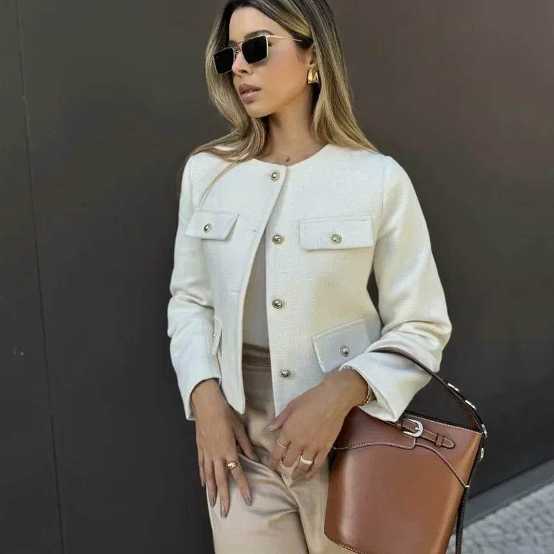 Elegant Cropped Button Jacket: Autumn & Winter Long Sleeve Demi-Season Coat - Stylemein