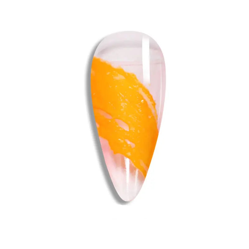 Nail art design with orange and pink gradient on a white background