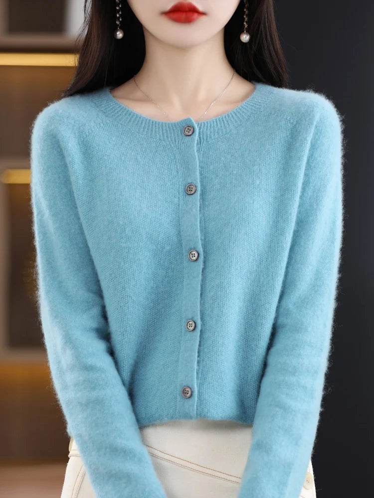 Merino Wool Cardigan – Soft Cashmere O-Neck Sweater - Stylemein