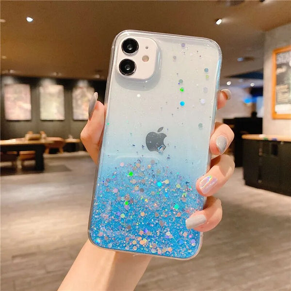 Clear Glitter Phone Case with Cute Gradient Rainbow Sequins for iPhone –  Stylemein