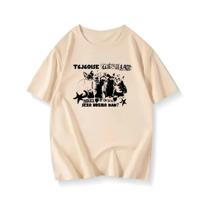 Unisex Oversized Cat Print T-Shirt – Retro College Summer Style