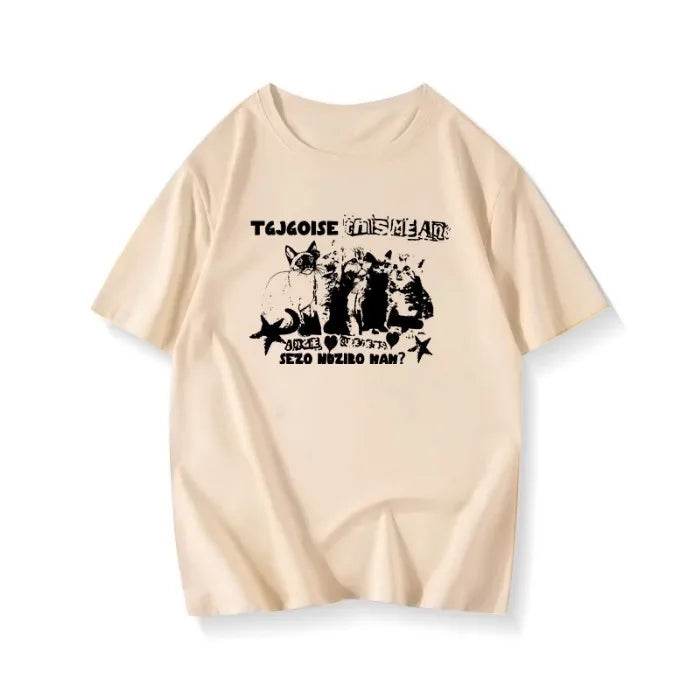 Stylemein - Unisex Oversized Cat Print T-Shirt – Retro College Summer Style