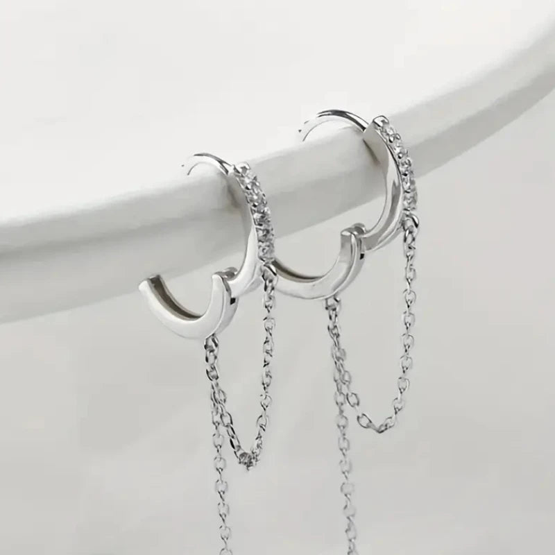 Silvery Tassel Hoop Pendant Earrings – Elegant Jewelry Gift for Women