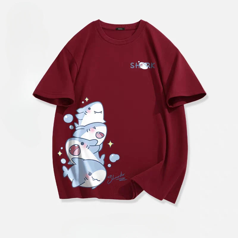 Loose Shark Print T-Shirt – Summer Ice Silk Top