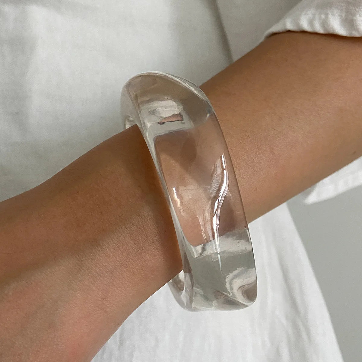Punk Geometric Acrylic Resin Bangle – Silver Color Bracelet for Women & Men