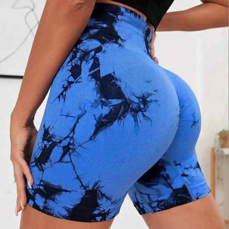 Seamless Tie-Dye 3-Piece Fitness Set – High Waist Hip-Lifting Yoga Shorts - Stylemein