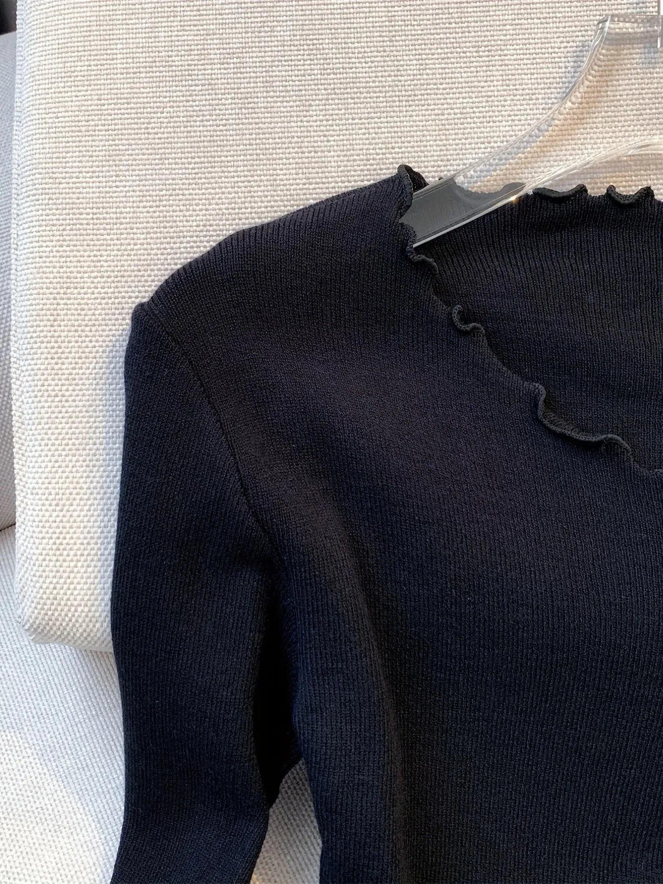 Women’s Y2K Pullover Sweater – Lettuce Trim Bowknot Long Sleeve