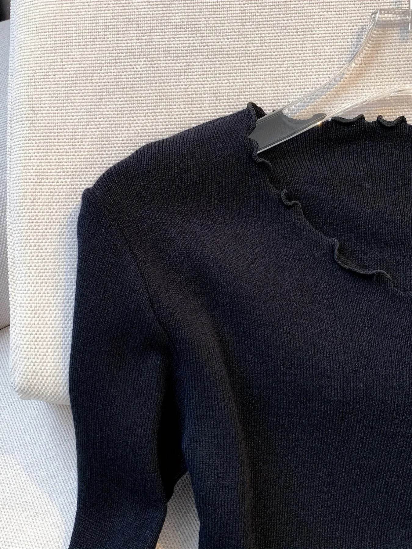 Stylemein - Women’s Y2K Pullover Sweater – Lettuce Trim Bowknot Long Sleeve