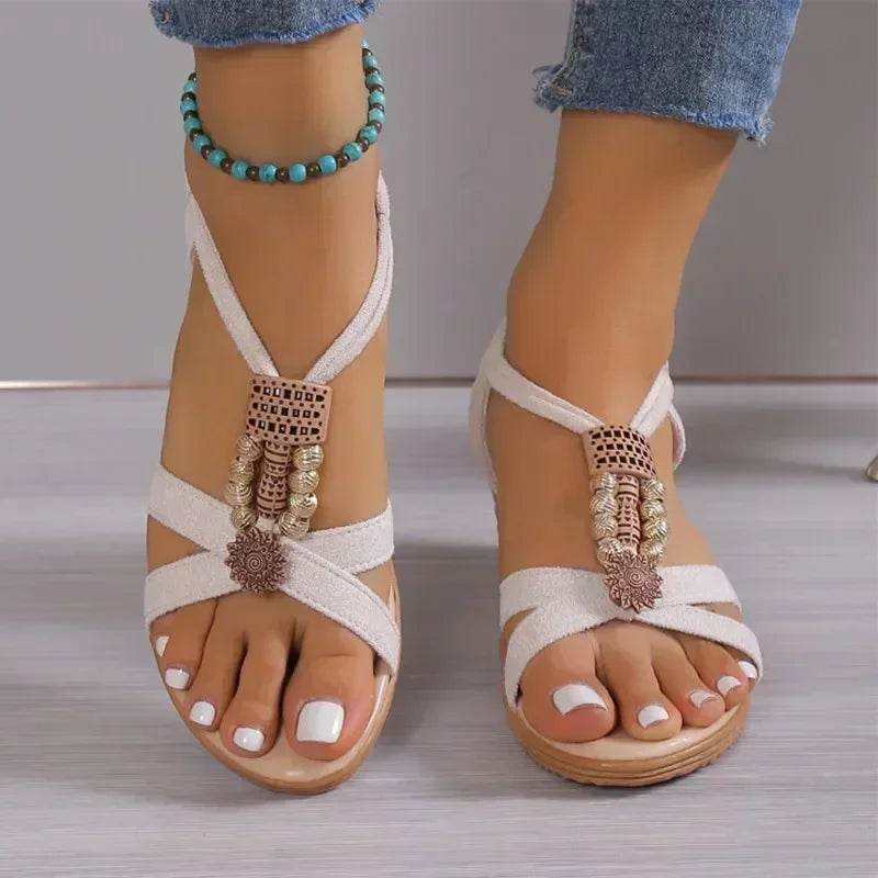 Round Toe Metal Decor Sandals – Women’s Casual Low-Heel Fashion Comfort Shoes - Stylemein