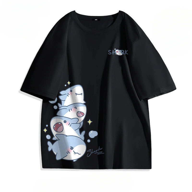 Loose Shark Print T-Shirt – Summer Ice Silk Top