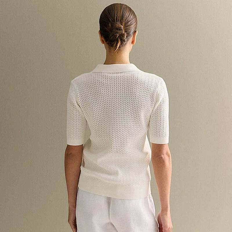 Short Sleeve Knit T-Shirt – Casual Lapel Pullover Top for Women - Stylemein