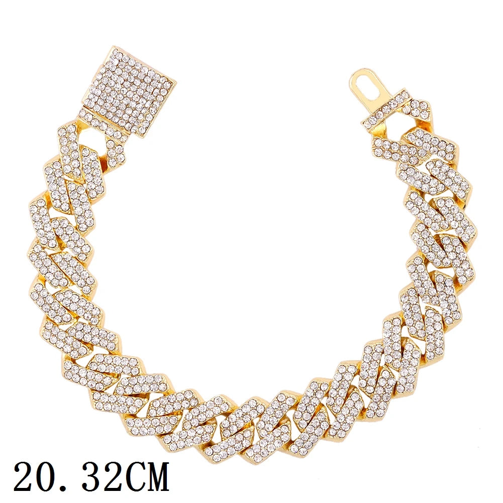 12mm Iced Out Cuban Link Chain Bracelet Gold Silver for Men & Women