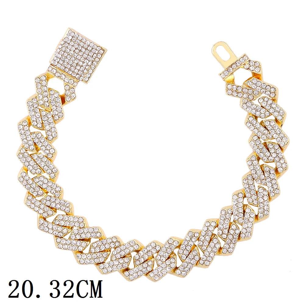 Stylemein - 12mm Iced Out Cuban Link Chain Bracelet Gold Silver for Men & Women