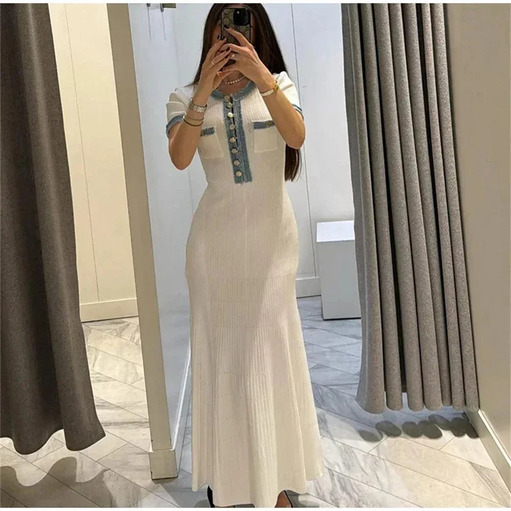 Elegant Women’s Knit Maxi Dress – Chic Bodycon Office Wear