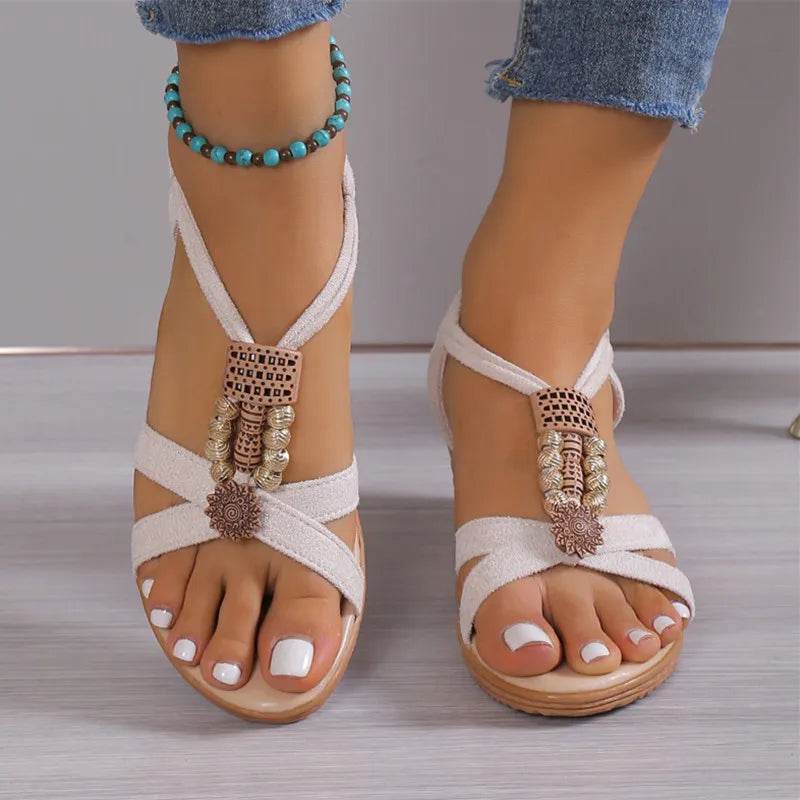 Round Toe Metal Decor Sandals – Women’s Casual Low-Heel Fashion Comfort Shoes - Stylemein