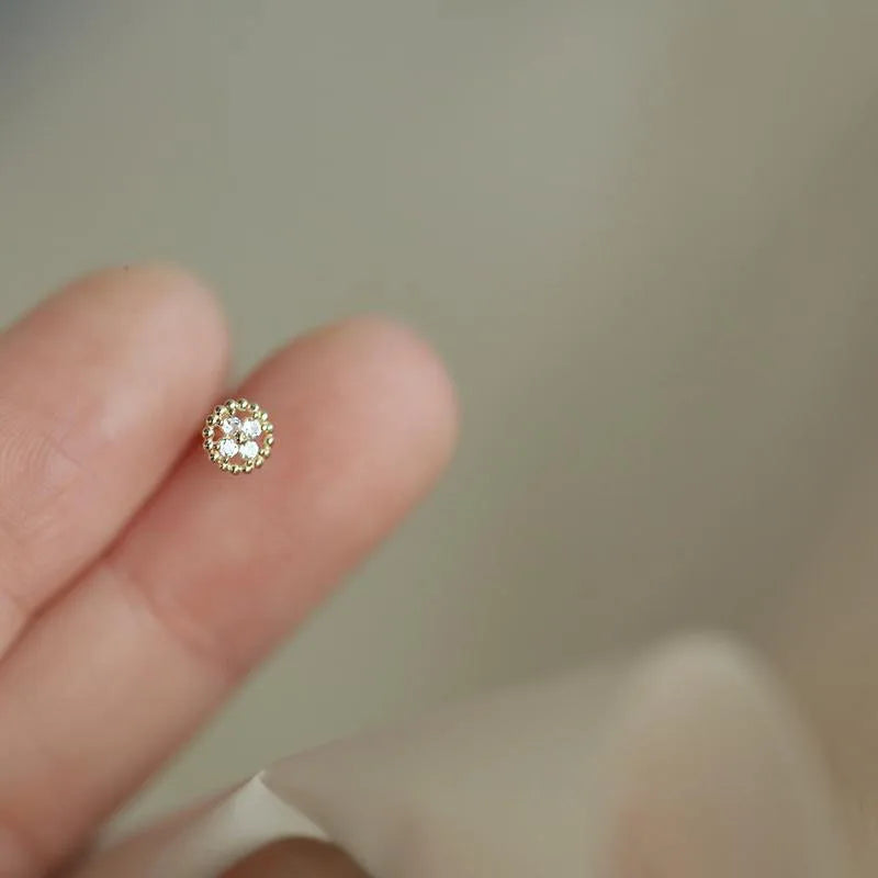 925 Sterling Silver Four-Pointed Star Earrings – 14k Gold Plated Crystal Studs