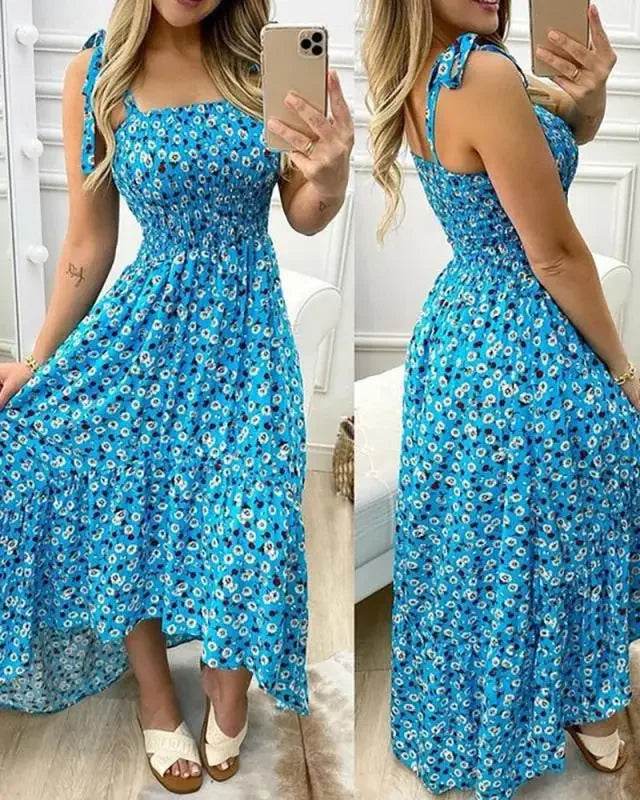 Summer Floral Print Maxi Dress: Sexy Spaghetti Strap Chest Wrap Beach Dress - Stylemein