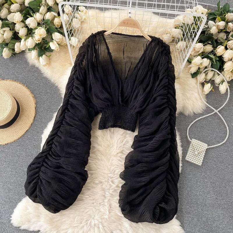 Sheer Chiffon Party Blouse – Long Sleeve See-Through Top for Women - Stylemein