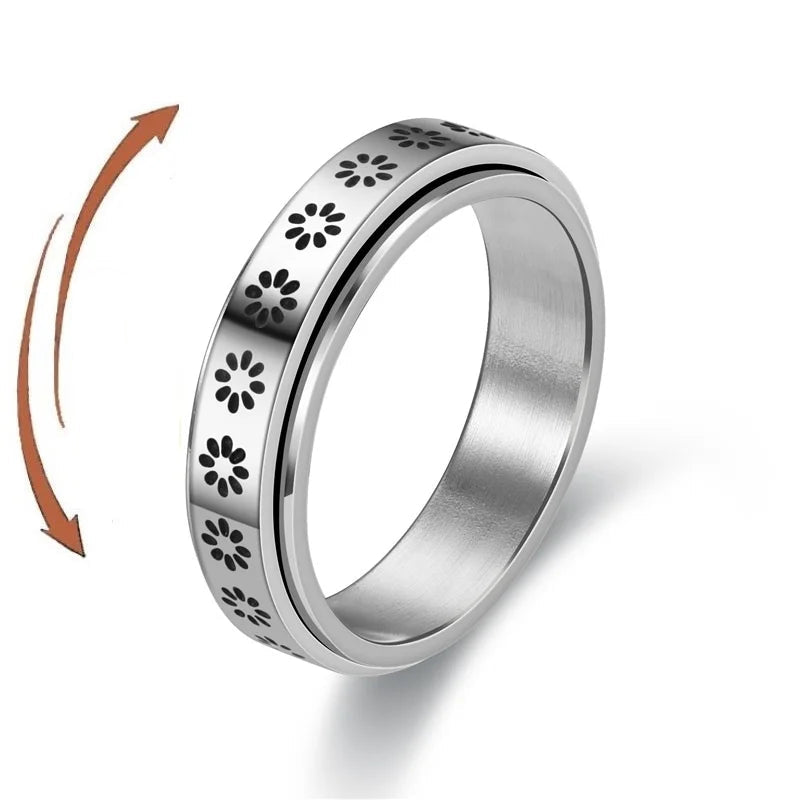 Anti-Stress Fidget Spinner Couple Rings – Rotating Stainless Steel Band for Lovers