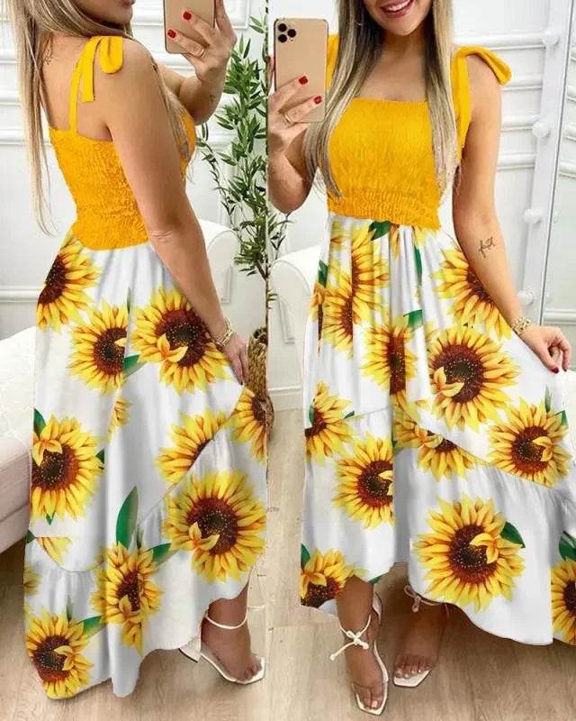 Summer Floral Print Maxi Dress: Sexy Spaghetti Strap Chest Wrap Beach Dress - Stylemein