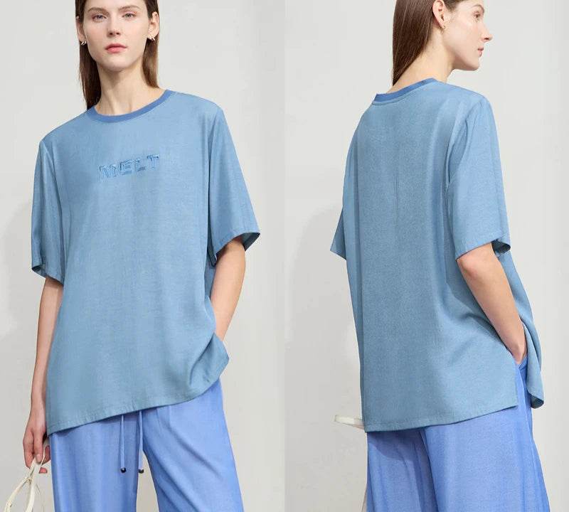 Colorblock Letter Embroidered T-Shirt – Minimalist Slim Fit Top - Stylemein