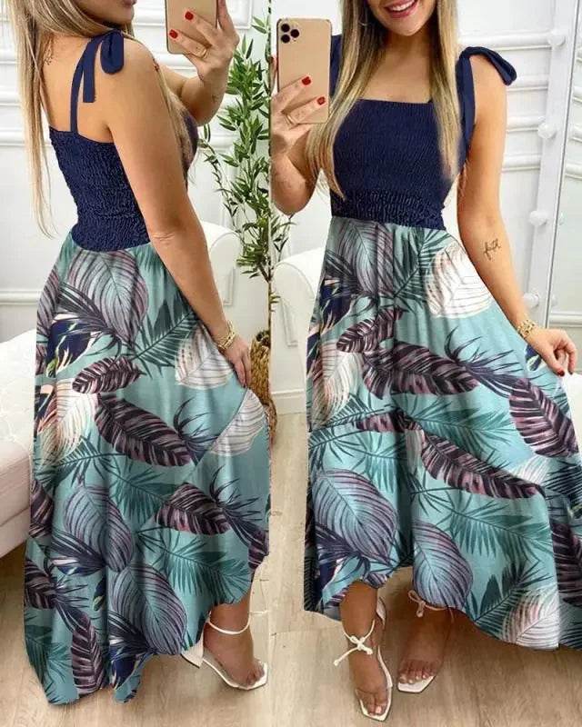 Summer Floral Print Maxi Dress: Sexy Spaghetti Strap Chest Wrap Beach Dress - Stylemein