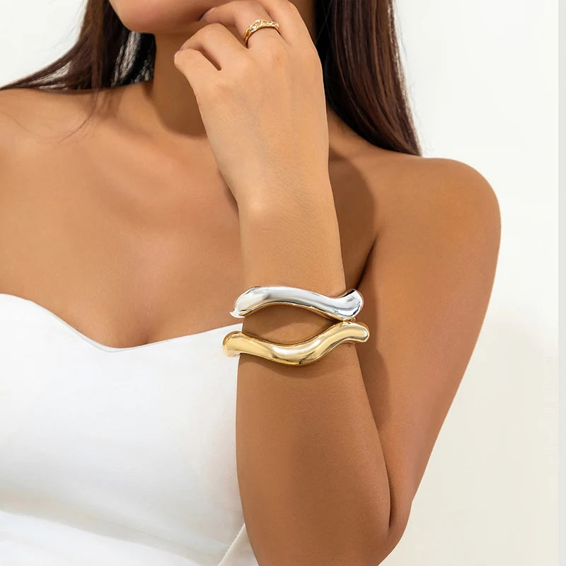 Vintage Geometric Cuff Bangle – Statement Open Bracelet for Women in Gold or Silver