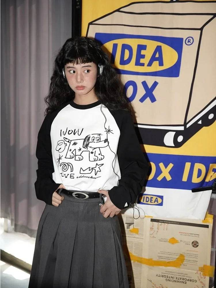 Kawaii Oversized Anime Graphic Long Sleeve Tee – Cute Y2K Japanese Preppy Style for Women - Stylemein