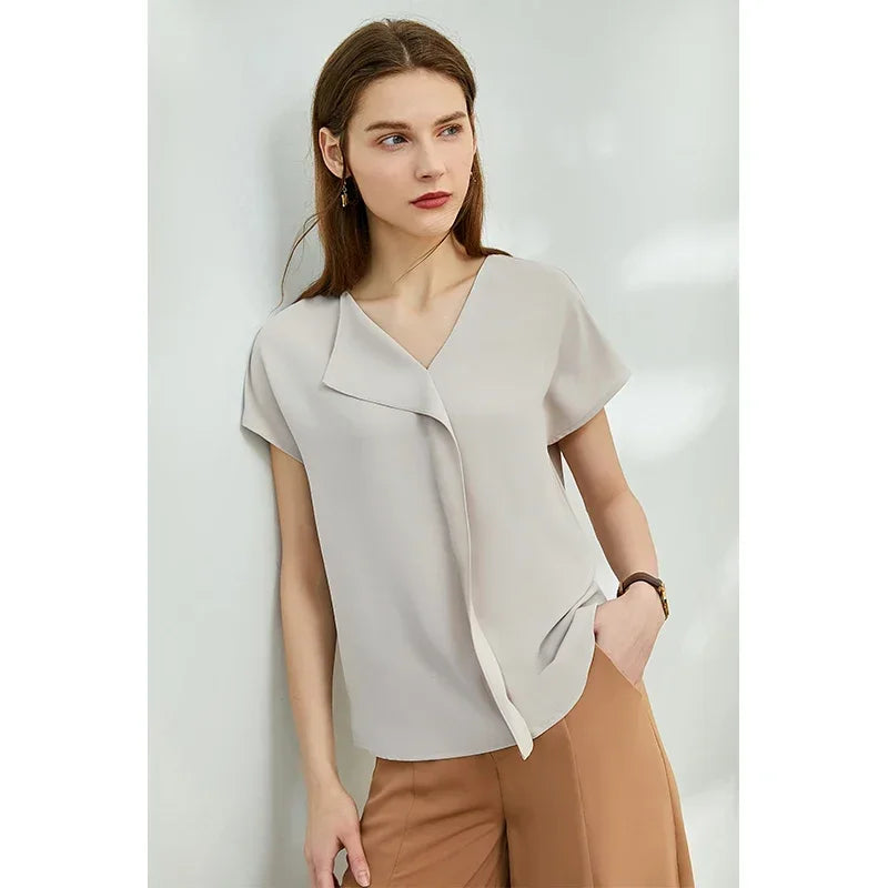 Women’s Chiffon Blouse – Minimalist Loose Fit Elegant Casual Top