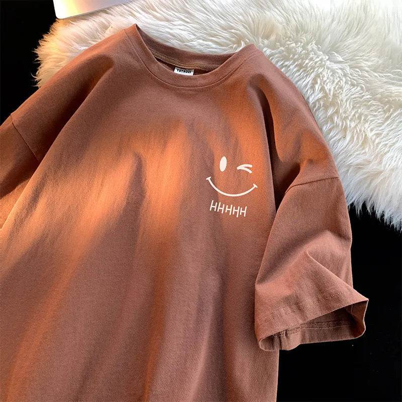 Stylemein - Unisex Smiling Face Oversized T-Shirt – Funny Casual Couple Top