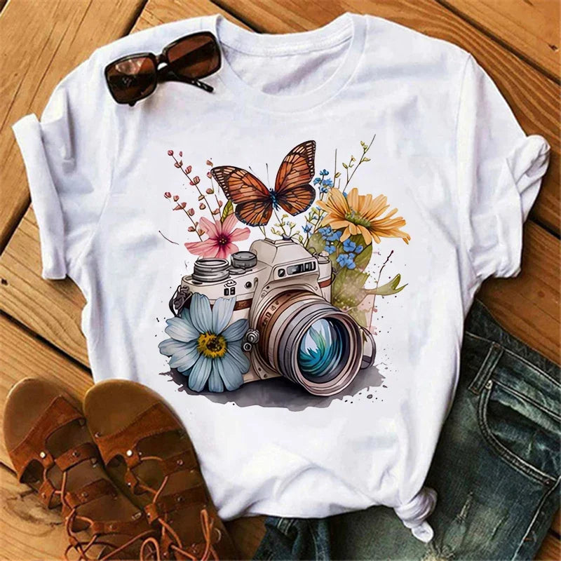Gothic Butterfly Tree Print Harajuku T-Shirt – Women’s Round Neck Summer Casual Top