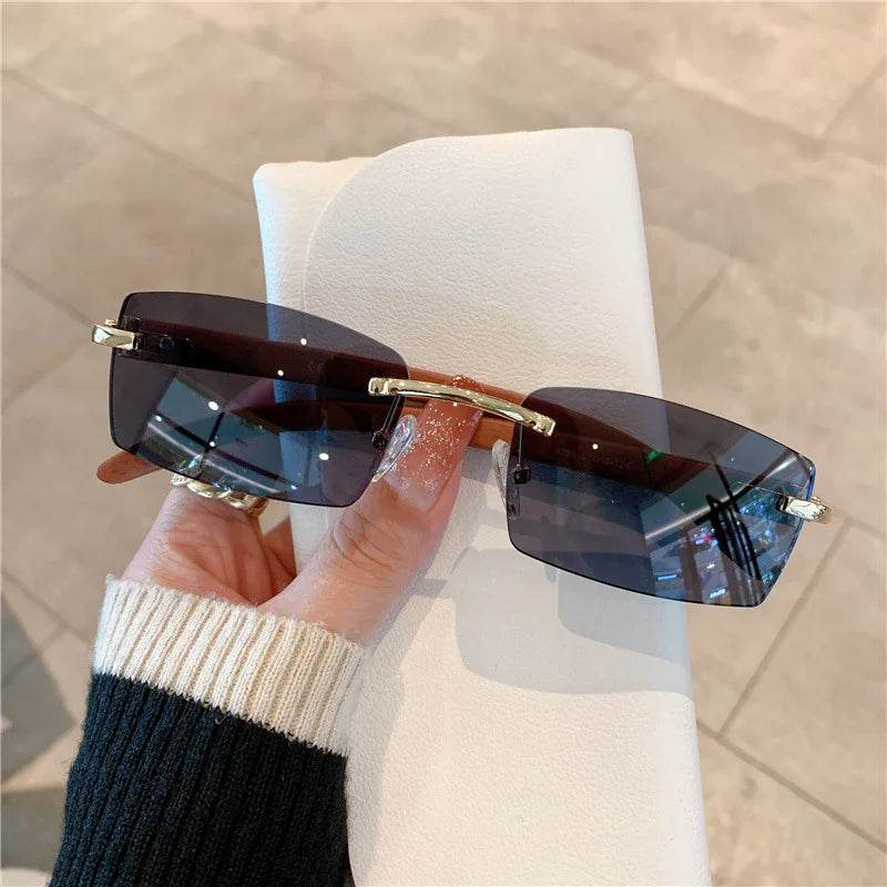 Stylemein - Rimless Wooden Pattern Sunglasses – Retro UV400 Shades for Men & Women
