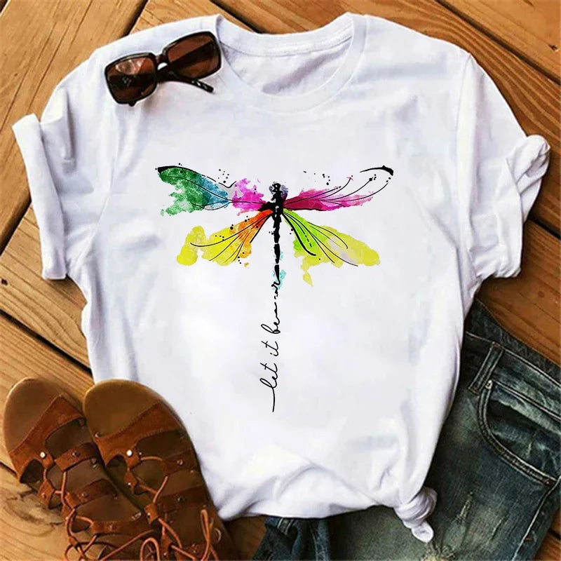 Gothic Butterfly Tree Print Harajuku T-Shirt – Women’s Round Neck Summer Casual Top