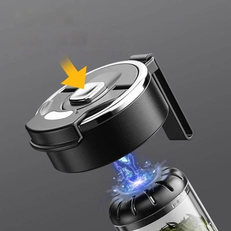 The magnetic teacup and the water bottle together, packed in a travel bag.

