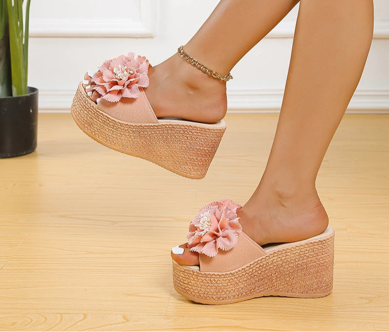 Casual wedge flip flops with soft fabric upper

